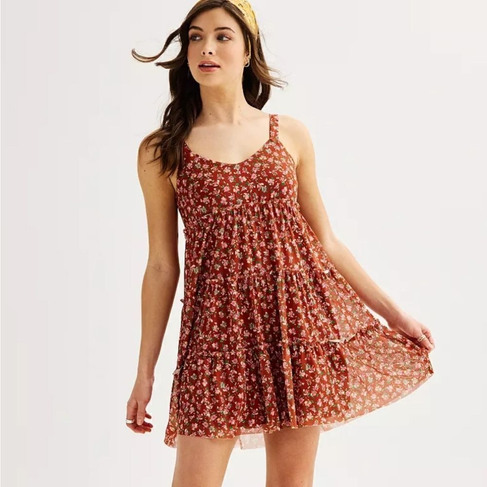 Love, Fire Tiered Mesh Babydoll Mini Dress, XL